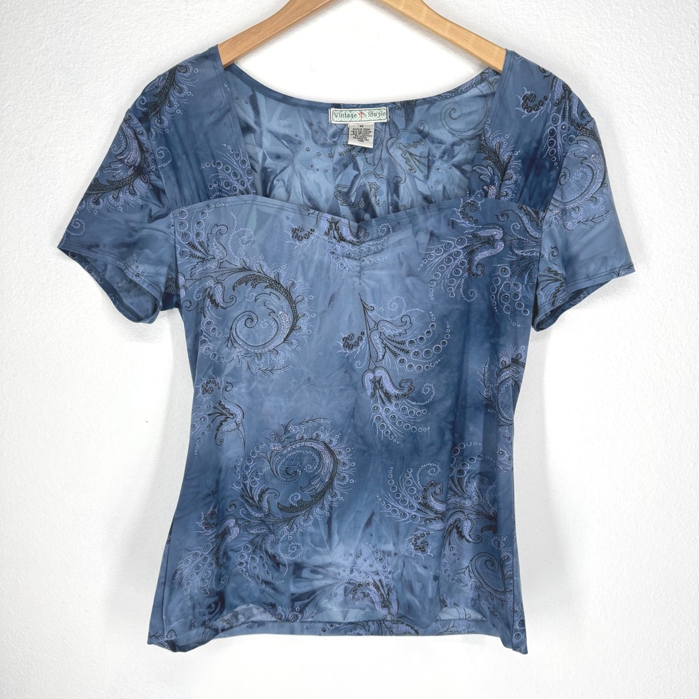 Vintage Suzie Y2K‎ Tie Dye Paisley Sweetheart Neck Top Fairy GrungeW Whimsigoth